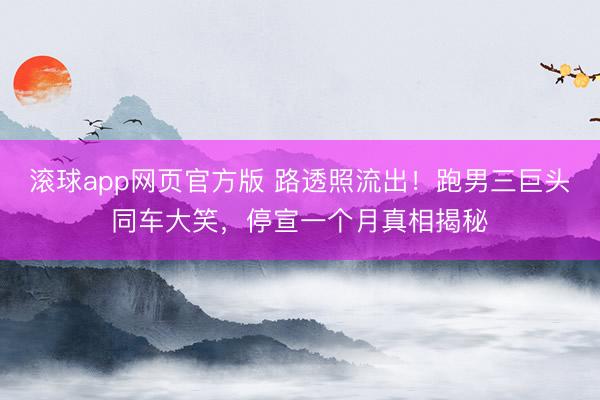 滚球app网页官方版 路透照流出!跑男三巨头同车大笑,停宣一个月真相揭秘